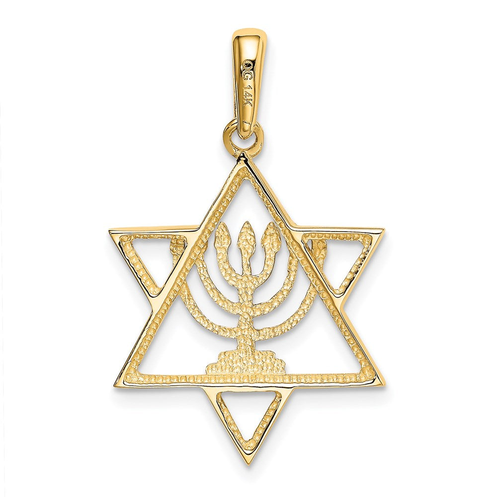 14K and White Rhodium Solid Menorah In Star Of David Charm