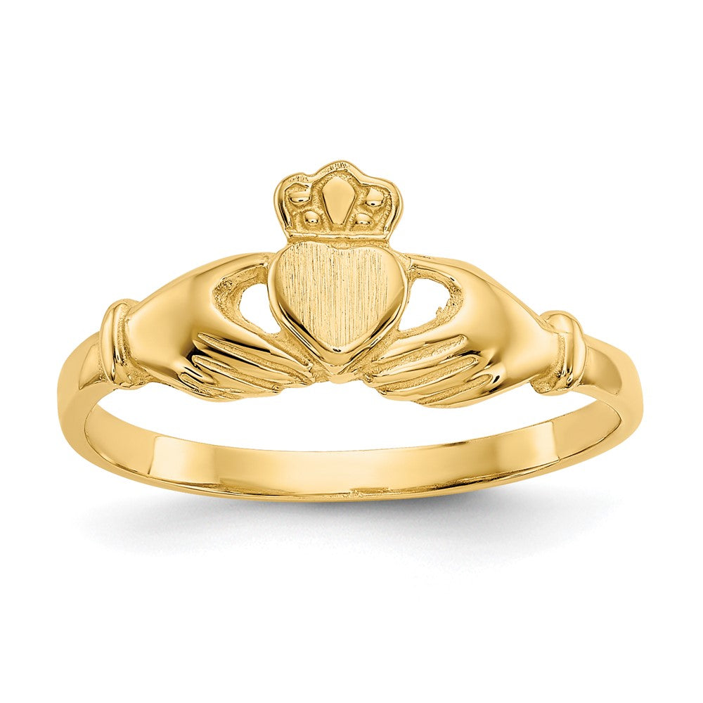 Solid;Casted;14k Yellow gold;Open back;Polished & satin