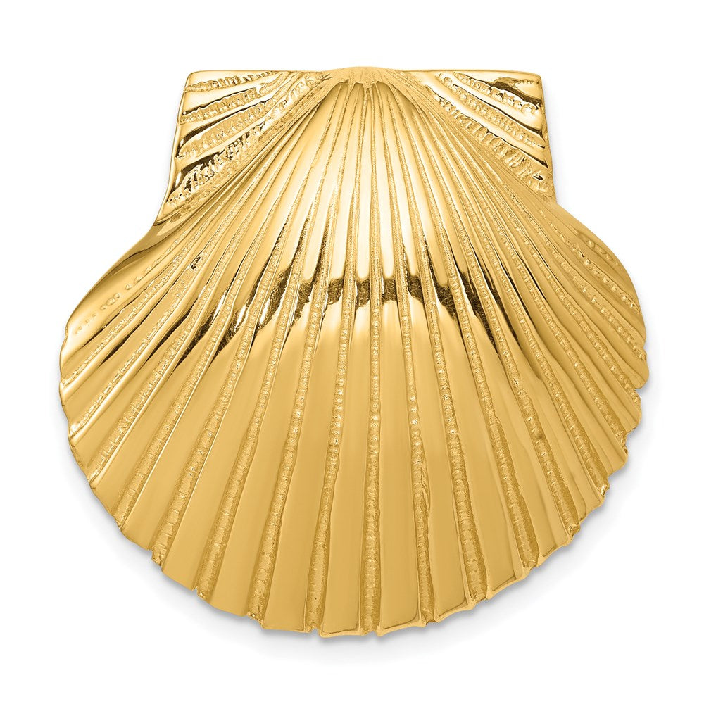 Solid;Casted;14k Yellow gold;Textured;Polished & satin;Hidden bail;Fits up to 8mm regular;Fits up to 10mm fancy