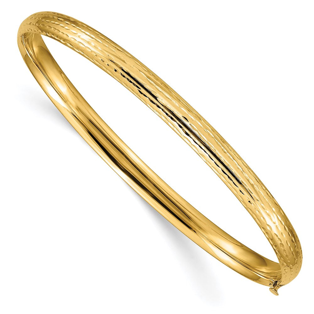 Polished;14k Yellow gold;Hollow;Hinged;Fold-over;No safety bar;Hammered