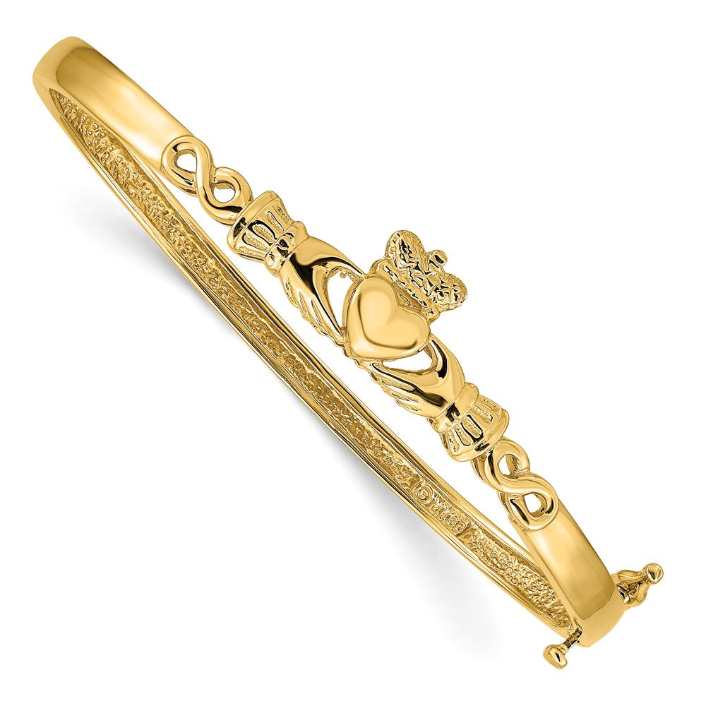Casted;Polished;14k Yellow gold;Open back;Hinged;Safety clasp;No safety bar