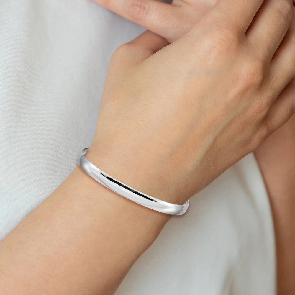 14k White Gold 6mm Solid Polished Half-Round Slip-On Round Bangle Bracelet