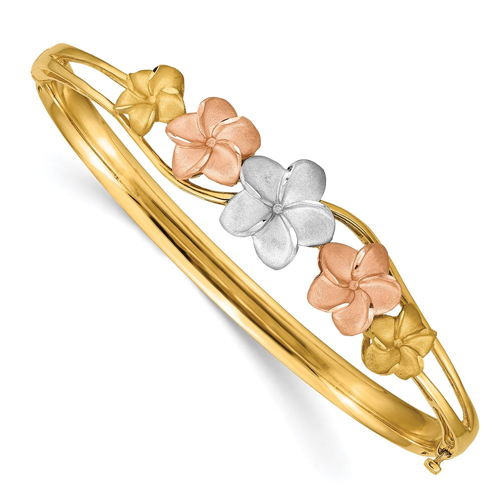 Diamond-cut;Polished;Satin;14K Tri-color;Hinged;Safety bar