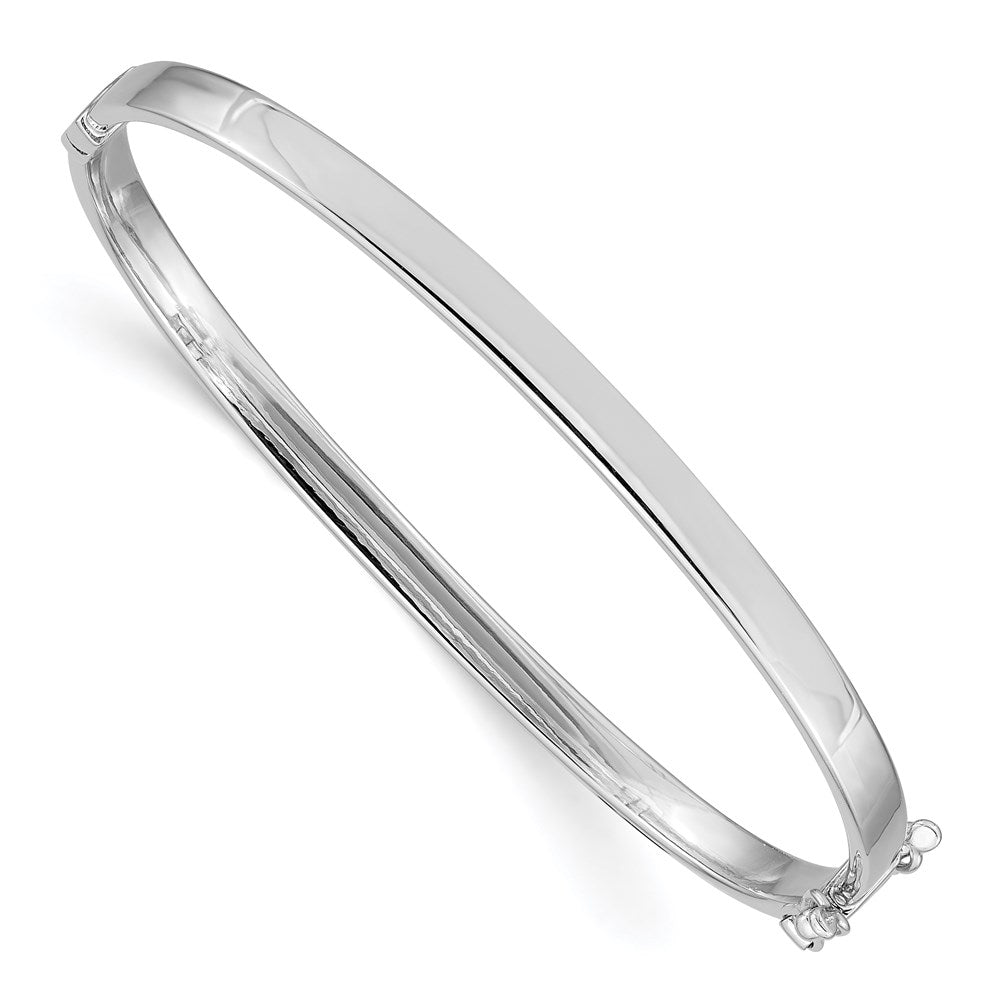 Polished;14K White gold;Hinged;Safety clasp;Hollow tube