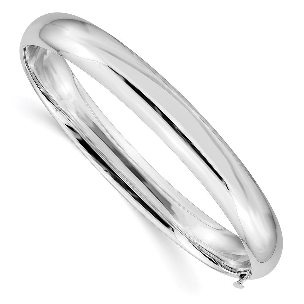 Polished;14K White gold;Hollow;Hinged;Safety bar;Safety clasp