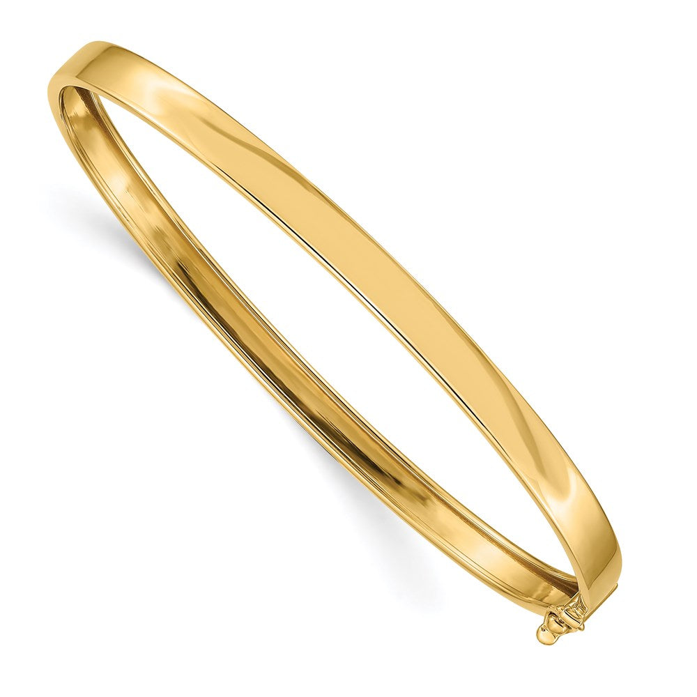 Solid;Polished;14k Yellow gold;Engravable;Safety clasp;Flexible;Oval