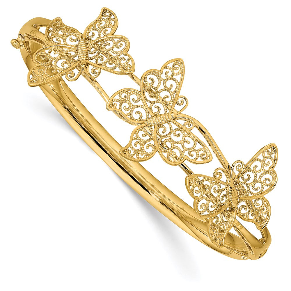 Polished;14k Yellow gold;Hollow;Hinged;Safety bar;Filigree