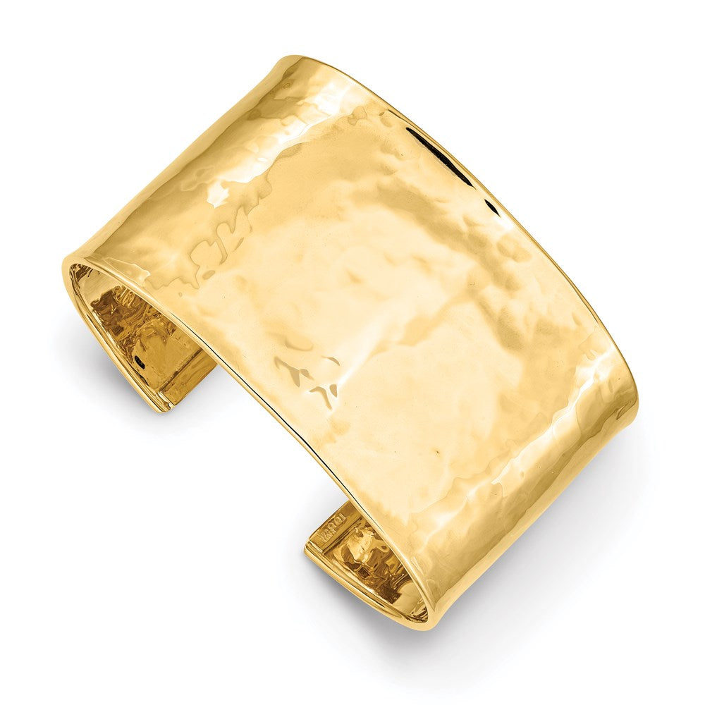 Solid;Polished;14k Yellow gold;Cuff;Hammered