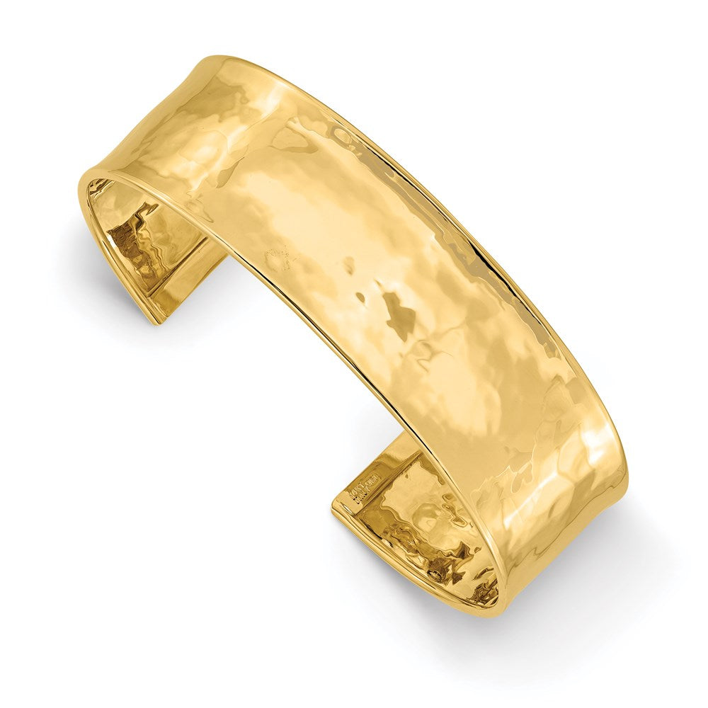 Solid;Polished;14k Yellow gold;Cuff;Hammered