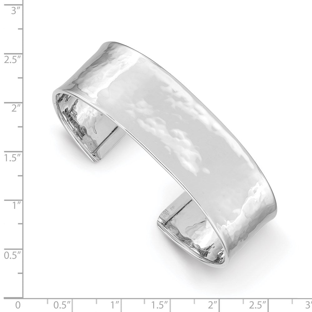 14k White Gold 19mm Hammered Polished Cuff Bangle Bracelet