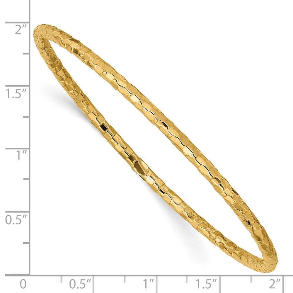 14k Polished Textured 3.00mm Slip-on Round Bangle Bracelet