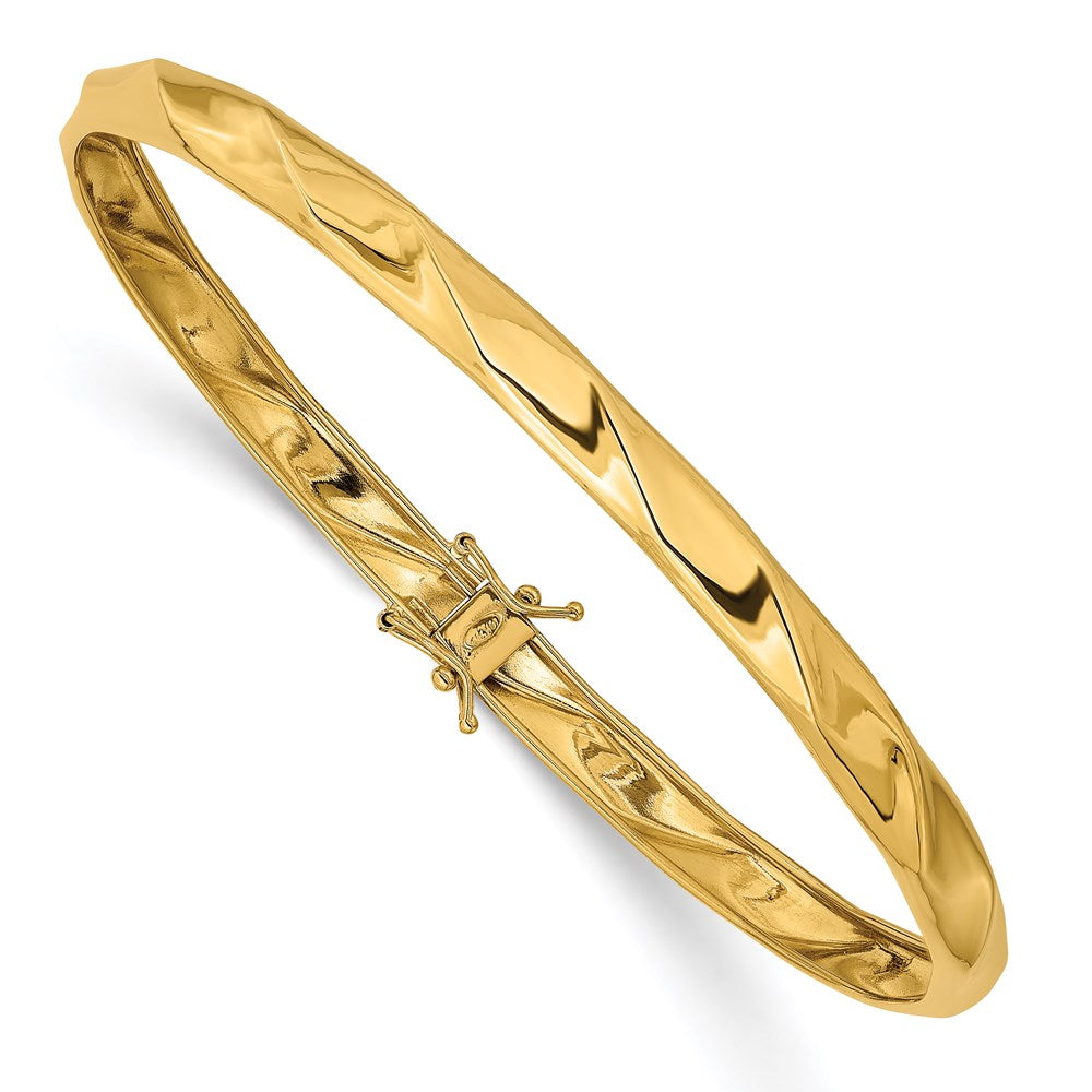 Polished;14k Yellow gold;Open back;Safety clasp;Round;Flexible;Twisted