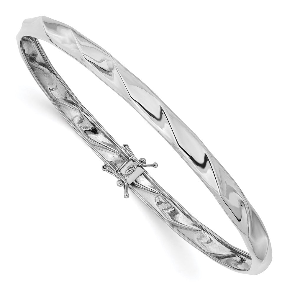 Polished;14K White gold;Open back;Safety clasp;Round;Flexible;Twisted