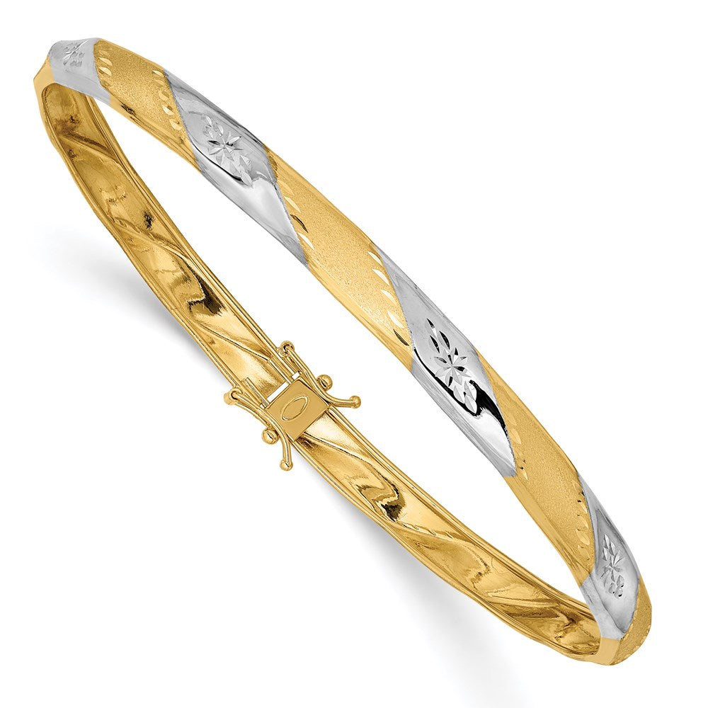 Open back;14K Yellow gold & rhodium;Safety clasp;Round;Flexible;Polished & satin;Twisted;Diamond Cut