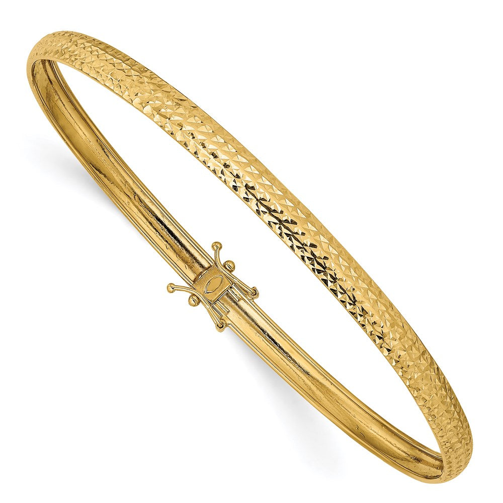 Polished;14k Yellow gold;Open back;Engravable;Safety clasp;Round;Flexible;Diamond Cut