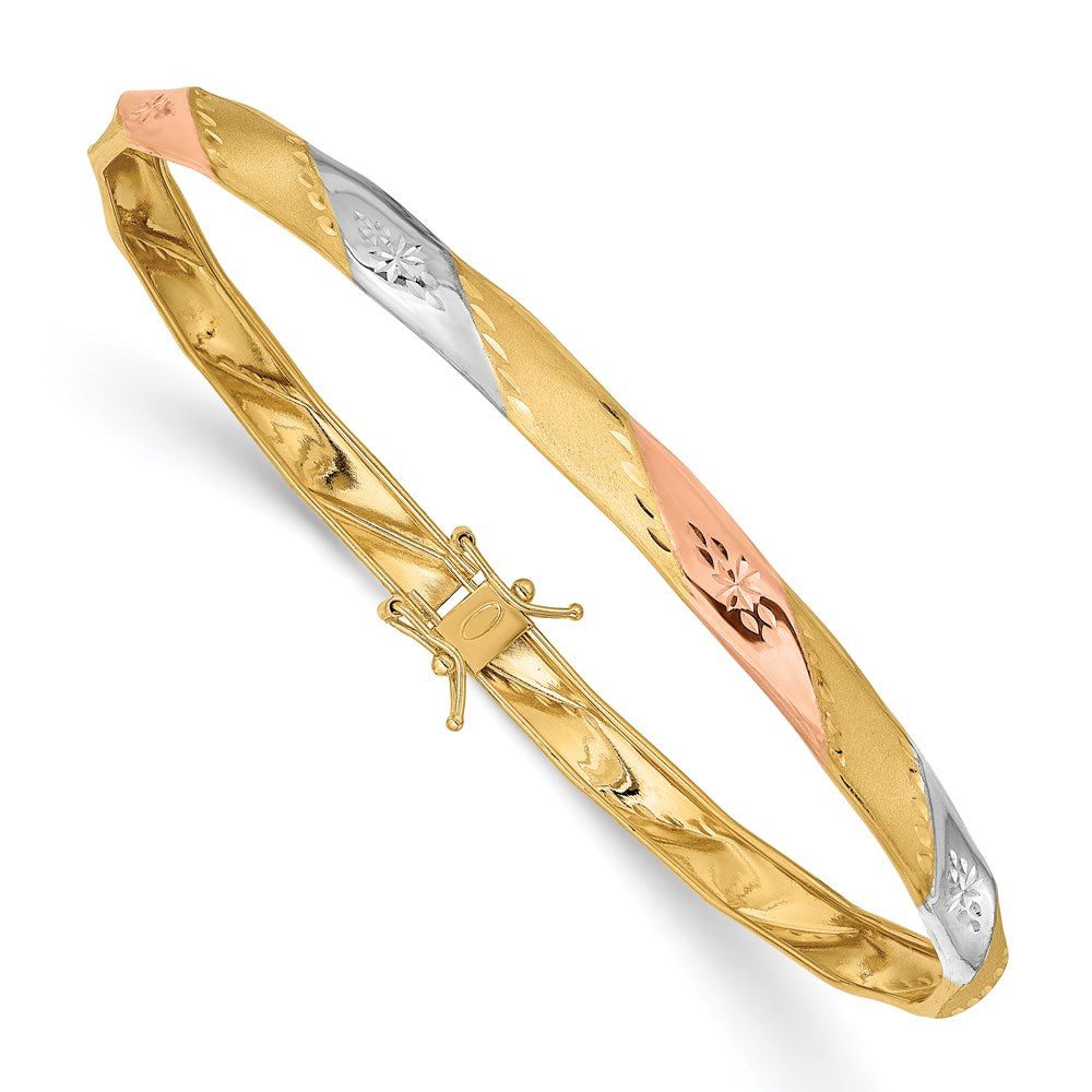 Open back;14K Yellow gold & rhodium;Safety clasp;Round;Flexible;Polished & satin;Diamond Cut;Rose rhodium