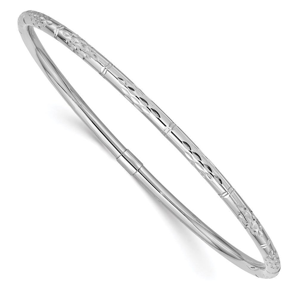 Polished;14K White gold;Hollow;Slip on;Round;Diamond Cut