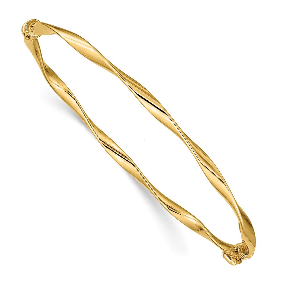 14k Polished Twisted 3.00mm Hinged Oval Bangle Bracelet