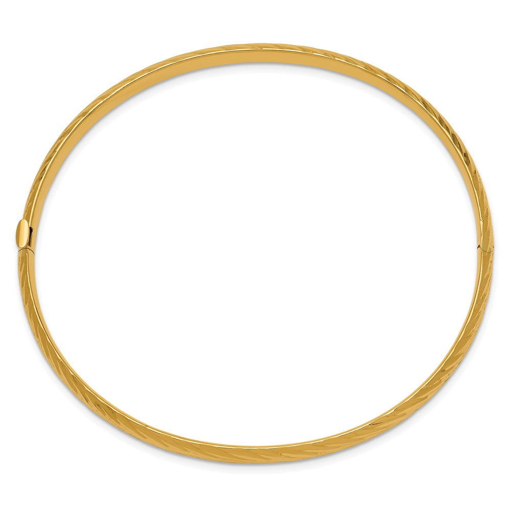 14k 3/16 Polished Textured 4.75mm Hinged Oval Bangle Bracelet
