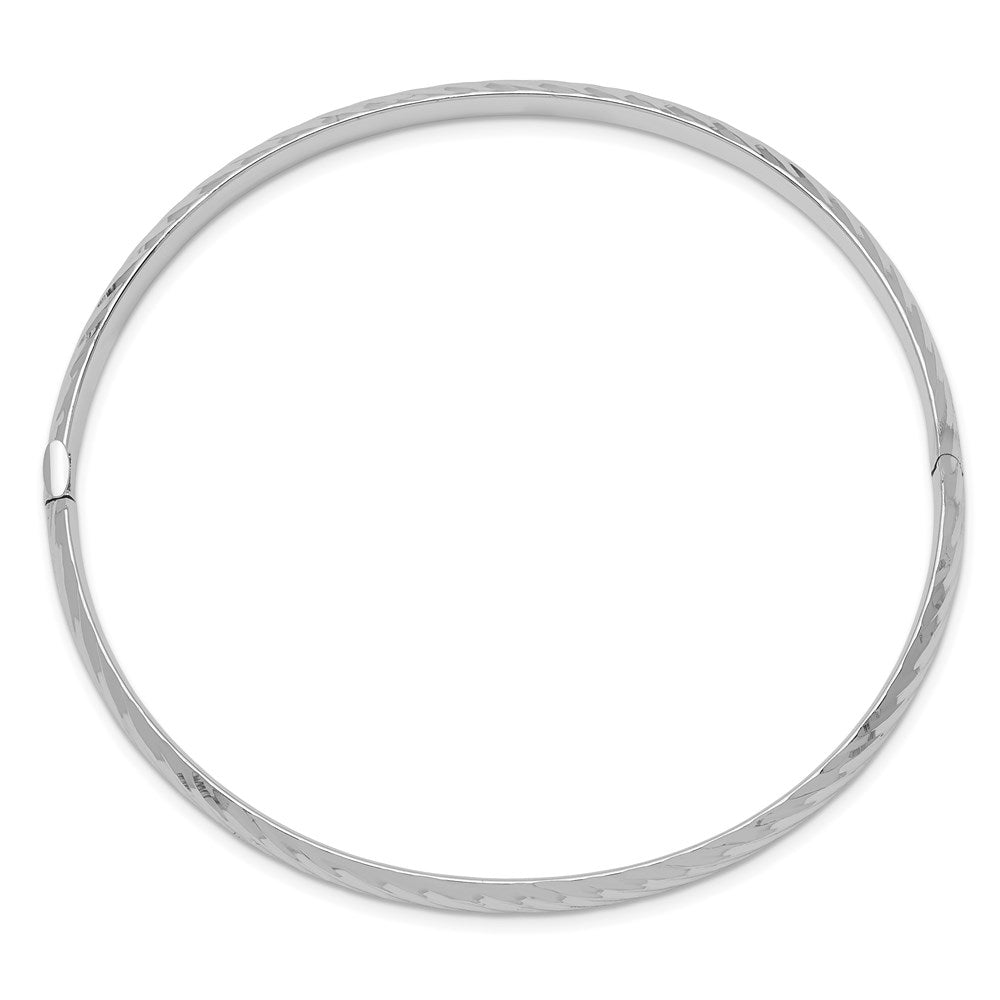 14k White Gold 3/16 Polished Textured 4.75mm Hinged Oval Bangle Bracelet