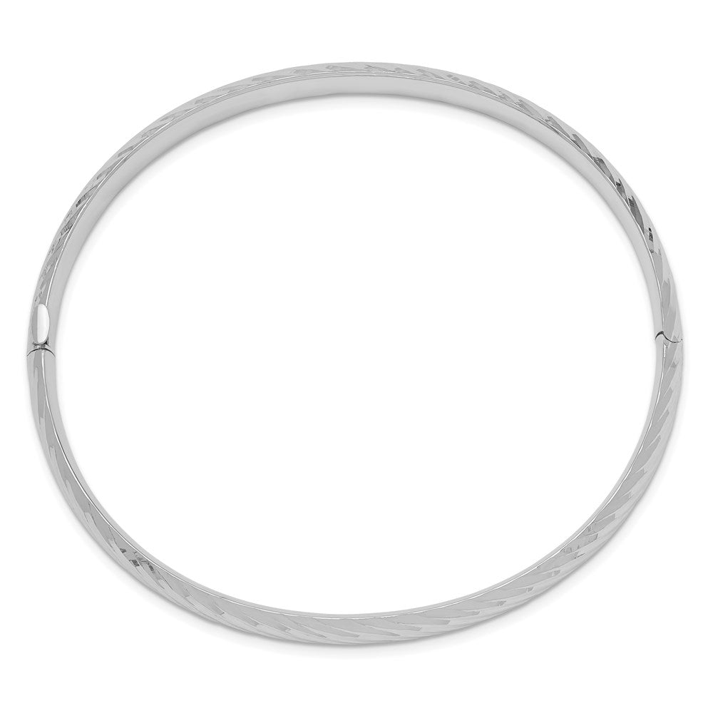 14k White Gold 4/16 Polished Textured 6.00mm Hinged Oval Bangle Bracelet