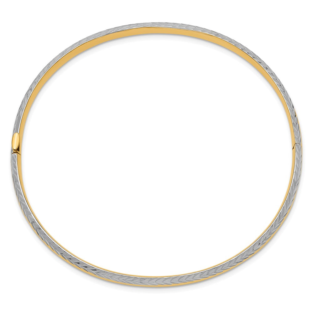 14k 3/16 with White Rhodium Diamond-Cut 4.75mm Hinged Round Bangle Bracelet