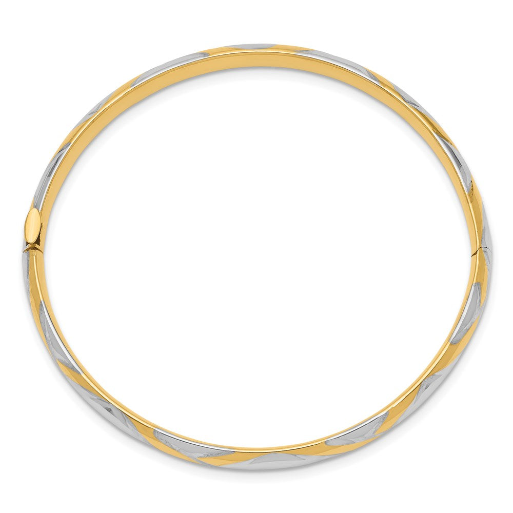 14k 3/16 w/White Rhodium Criss-Cross Children's Hinged Bangle
