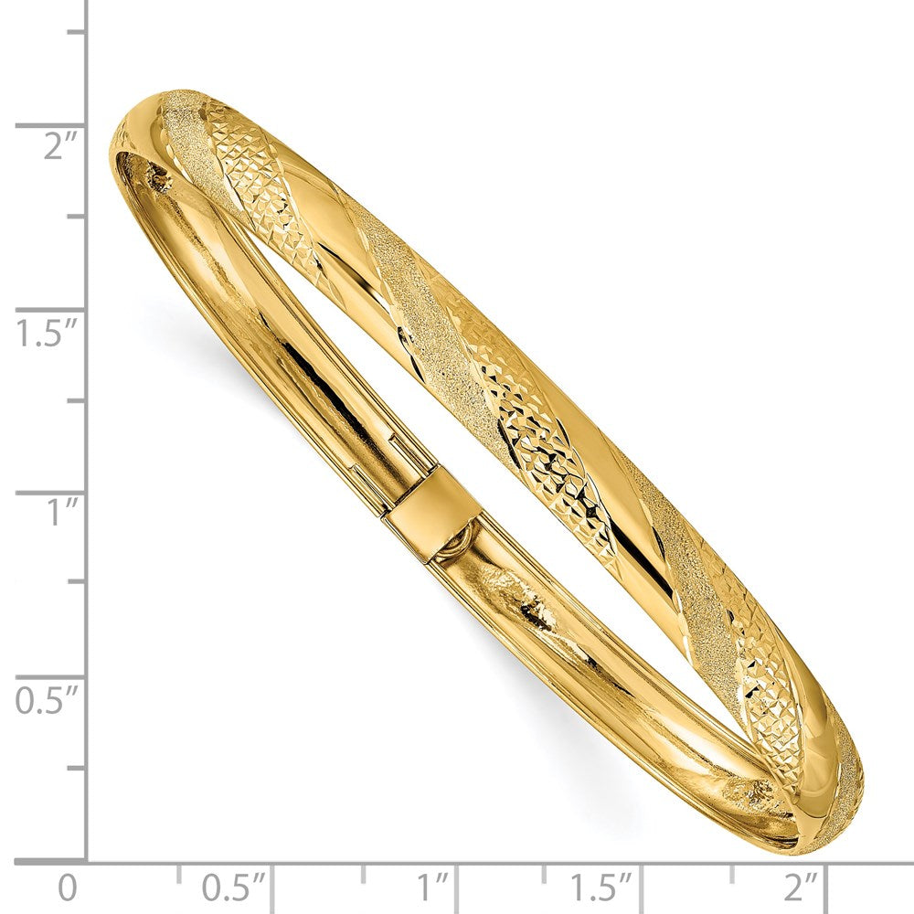 14k Polished Textured and Diamond-cut Twist Pattern 6.20mm Flexible Oval Bangle Bracelet