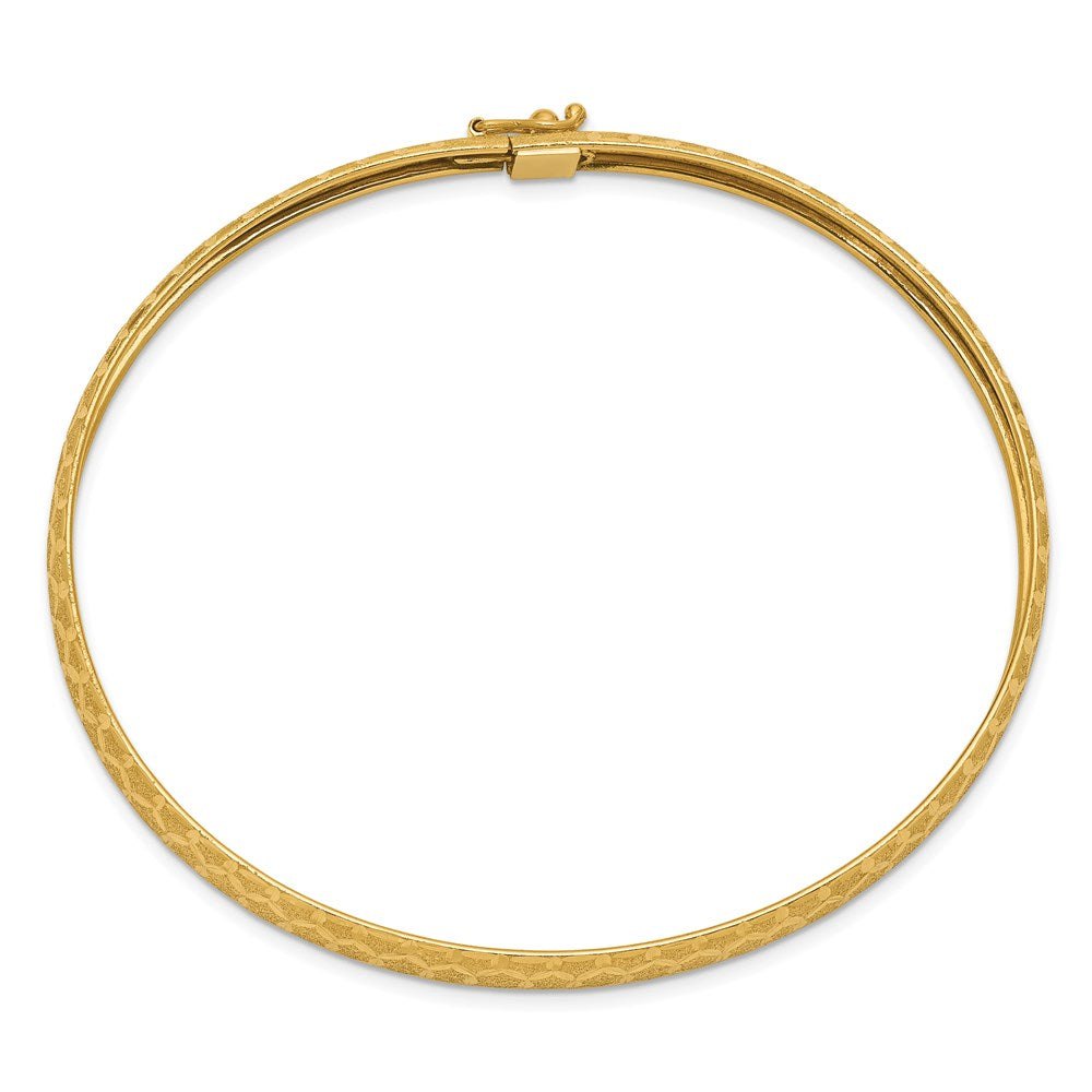 14k Satin Hexagonal Design Diamond-cut 6.50mm Flexible Oval Bangle Bracelet
