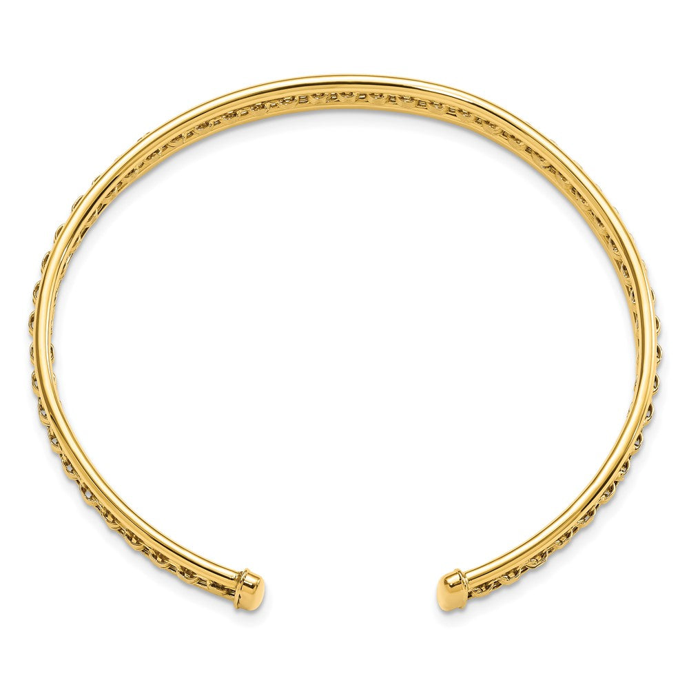 14K Polished and Textured 6.80mm Oval Cuff Bangle Bracelet