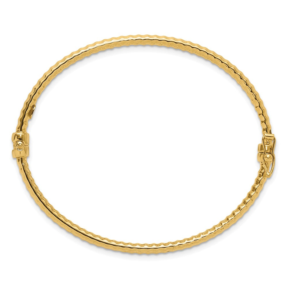 14K Polished and Textured 3.00mm Hinged Oval Bangle Bracelet