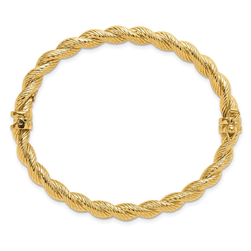 14K Polished and Textured 5.50mm Twisted Hinged Oval Bangle Bracelet