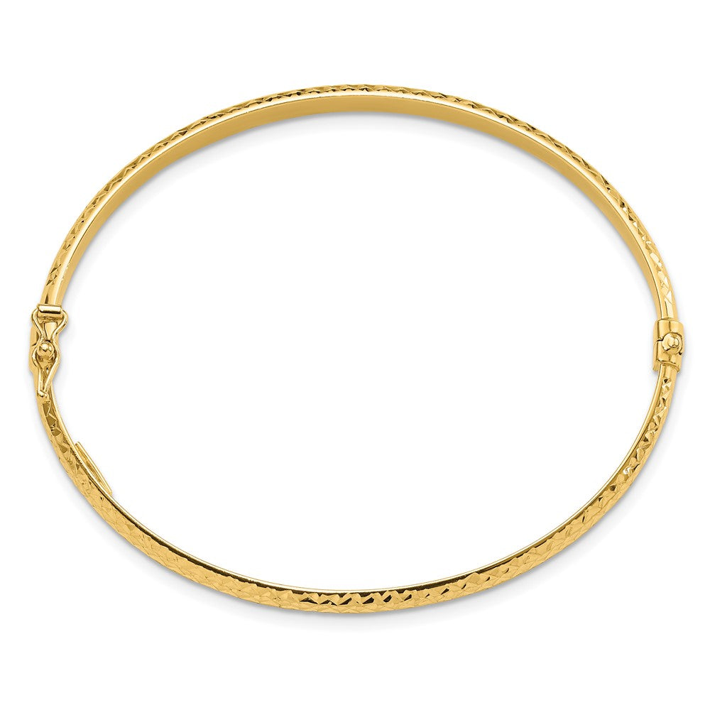 14K Polished Diamond-cut 4.00mm Hinged Oval Bangle Bracelet
