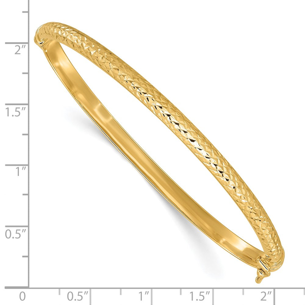 14K Polished Diamond-cut 4.00mm Hinged Oval Bangle Bracelet