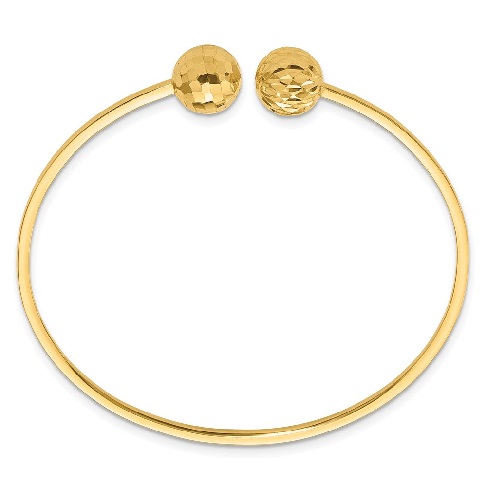 14K Polished and Diamond-cut 10mm Ball 2.00mm Flexible Oval Cuff Bangle Bracelet