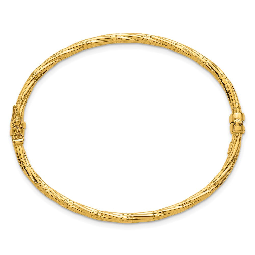 14K Polished and Textured 2.90mm Twisted Hinged Oval Bangle Bracelet