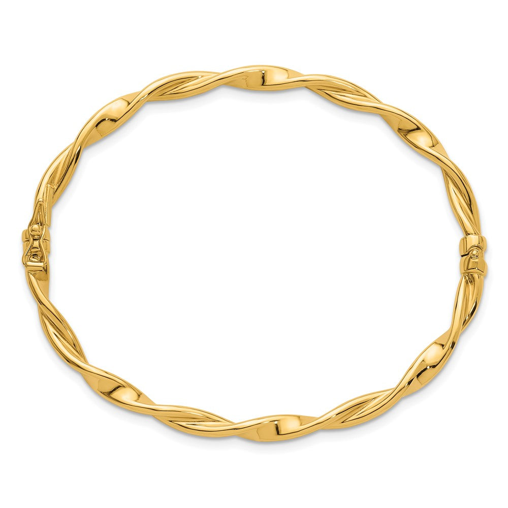 14k Polished and Twisted 3.80mm Hinged Oval Bangle Bracelet