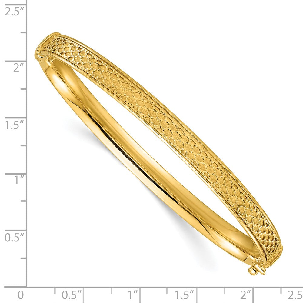 14k Polished Brushed and Textured 6.00mm Hinged Oval Bangle Bracelet