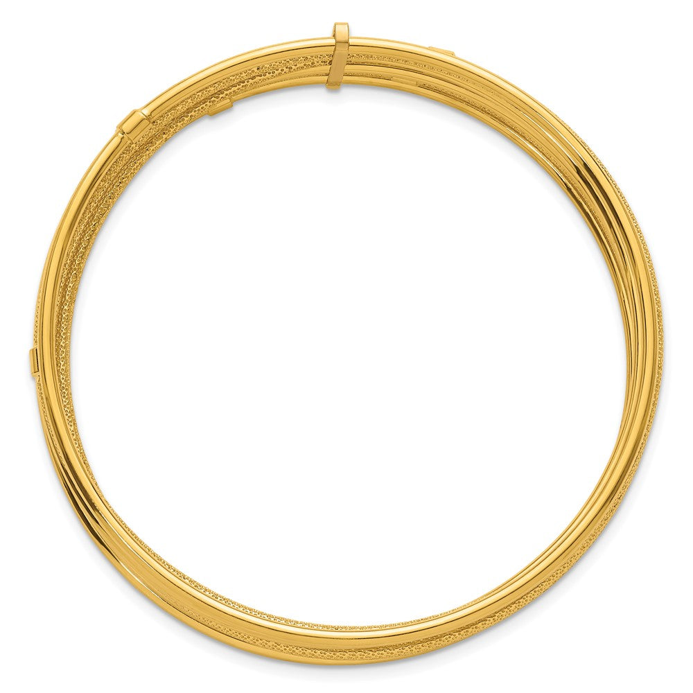 14K Polished and Textured Beaded 7-Strand Slip-On Round Bangle Bracelet