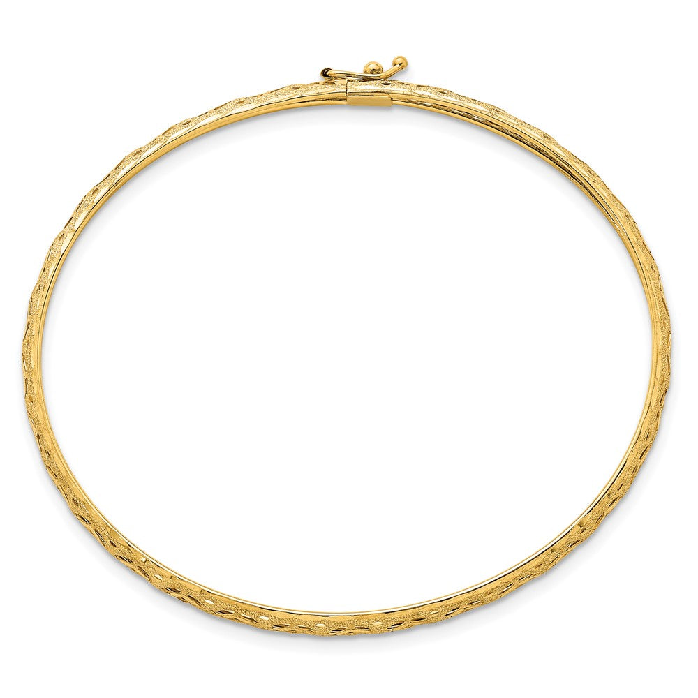 14k Polished Laser and Diamond-cut 6.15mm Fancy Pierced Design Flexible Oval Bangle Bracelet