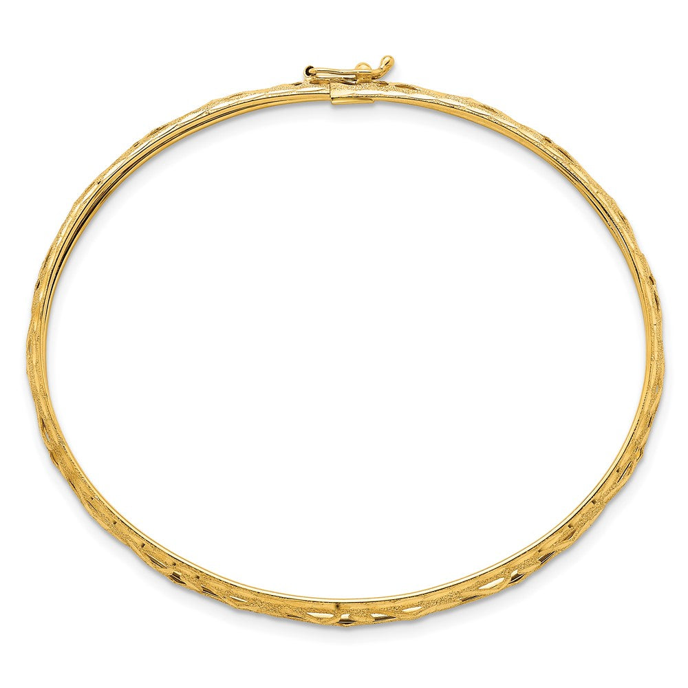 14k Polished Laser and Diamond-cut 6.15mm Fancy Pierced Design Flexible Oval Bangle Bracelet
