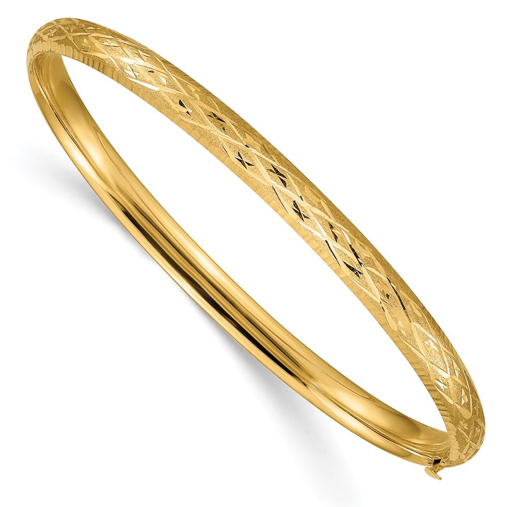 Diamond-cut;14k Yellow gold;Hollow;Hinged;Fold-over;No safety bar;Laser-cut