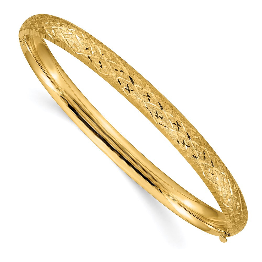 Diamond-cut;14k Yellow gold;Hollow;Hinged;Safety clasp;No safety bar;Laser-cut