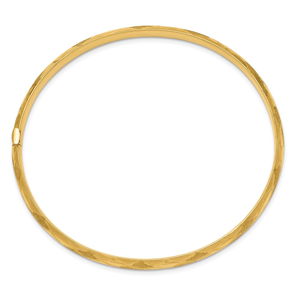 14k 3/16 Diamond-cut Fancy 4.75mm Hinged Oval Bangle Bracelet