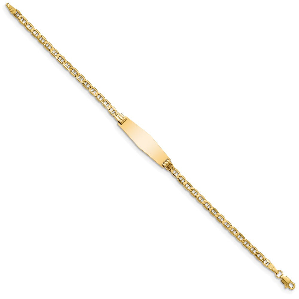 14k Polished Semi-Solid Chain/Solid Plate Anchor Link Soft Diamond Shape 25.5x7.8mm Plate 7 inch ID Bracelet