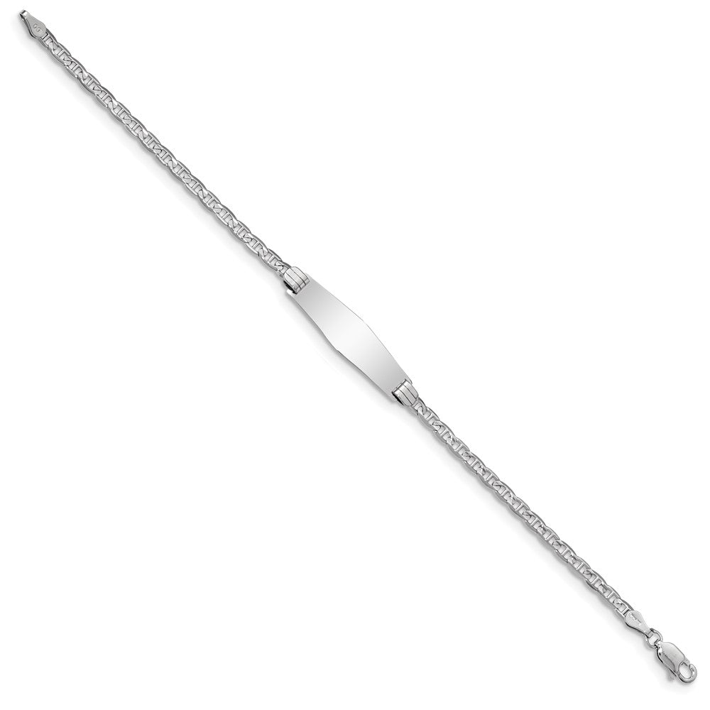 14k White Gold Polished Semi-Solid Chain/Solid Plate Anchor Link Soft Diamond Shape 25.5x7.8mm Plate 7 inch ID Bracelet