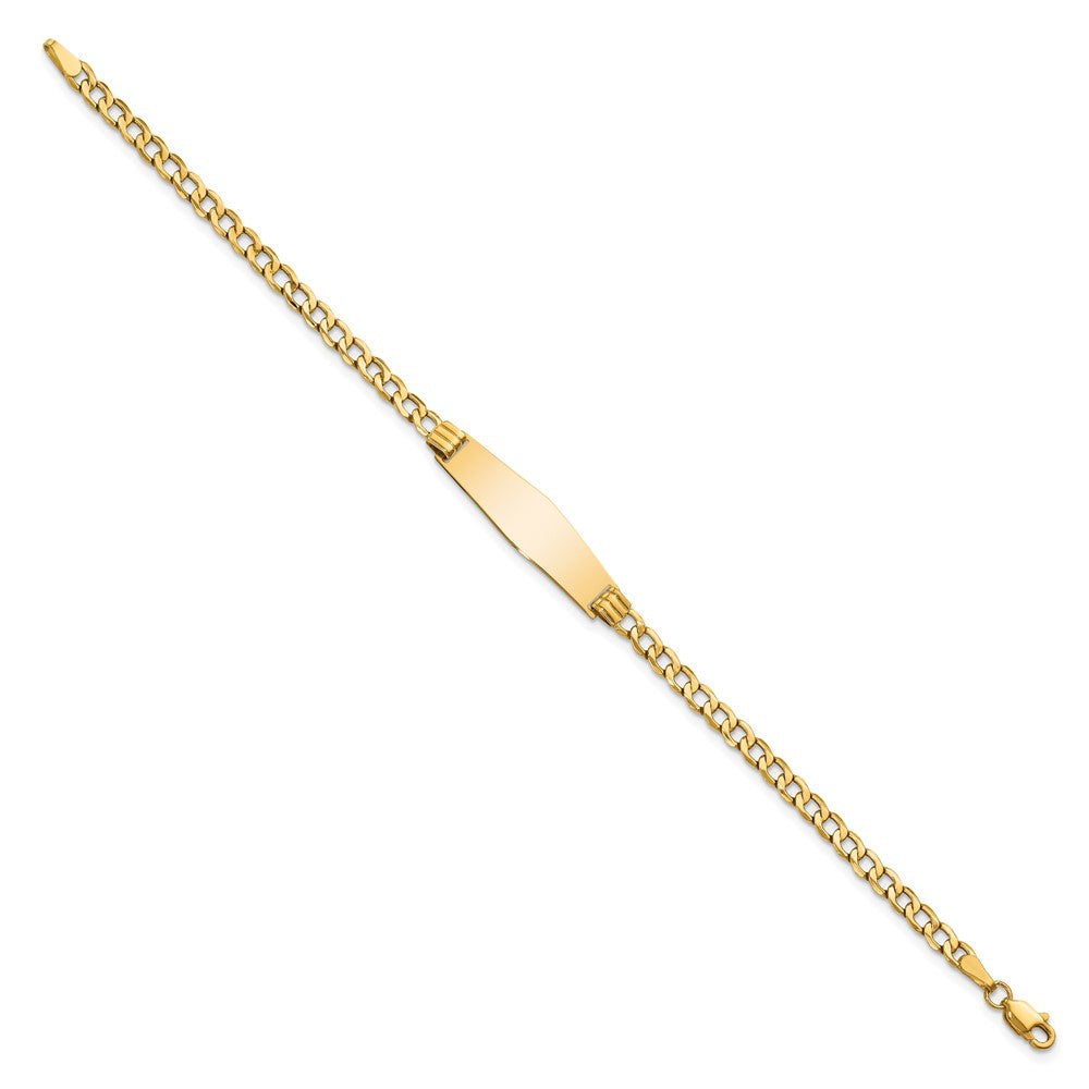 14k Polished Semi-Solid Chain/Solid Plate Cuban Link Soft Diamond Shape 25.5x7.5mm Plate 7 inch ID Bracelet