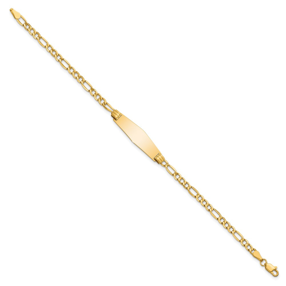14k Polished Semi-Solid Chain/Solid Plate Figaro Link Soft Diamond Shape 25.5x7.5mm Plate 8 inch ID Bracelet