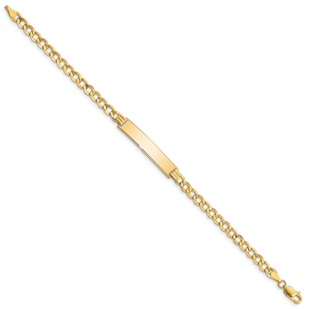 14k Polished Semi-Solid Chain/Solid Plate Curb Link 33x6.75mm Plate 7 inch ID Bracelet