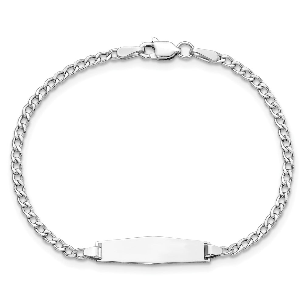 14k White Gold Polished Semi-Solid Chain/Solid Plate Cuban Link Soft Diamond Shape 20x5.5mm Plate 6 inch Baby/Child ID Bracelet